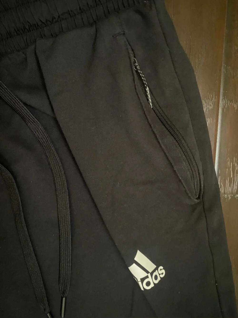 Adidas Athletic Shorts Mens Black M Drawstring Elastic Waist Zip Pocket Knit